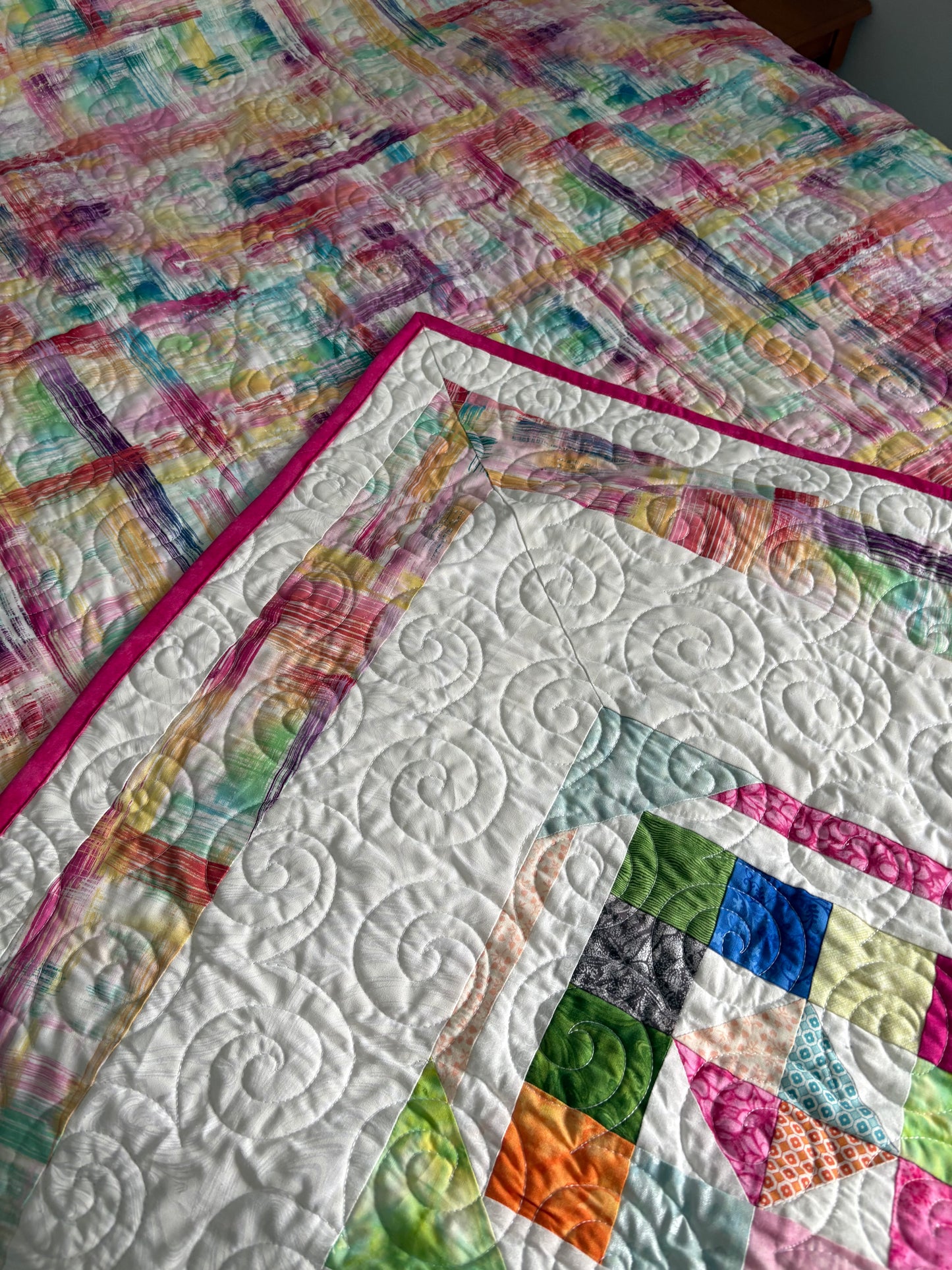 Pastel and Brights on White Twin Quilt