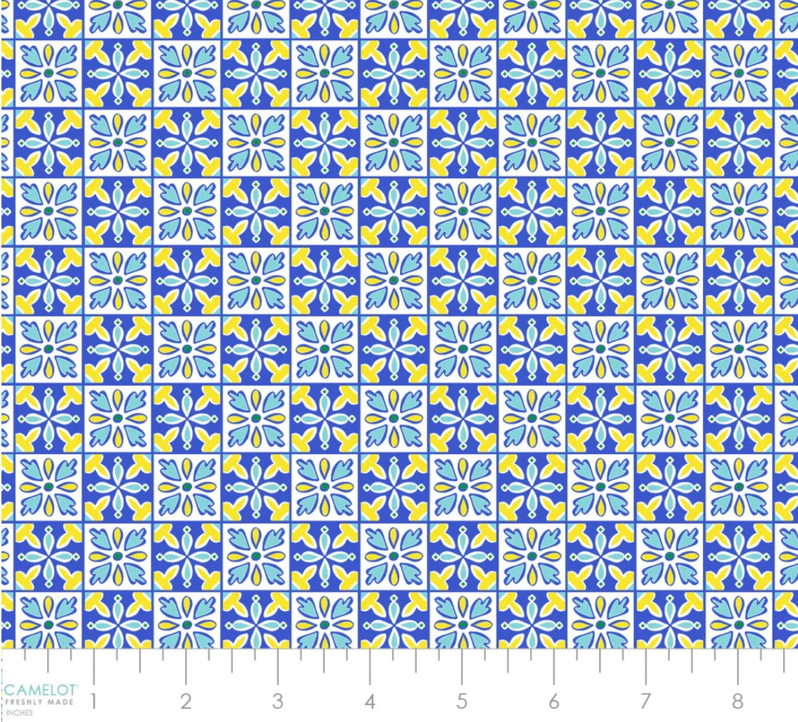 Lemon Drop Tiles - Blue Camelot Fabrics 58240207-02