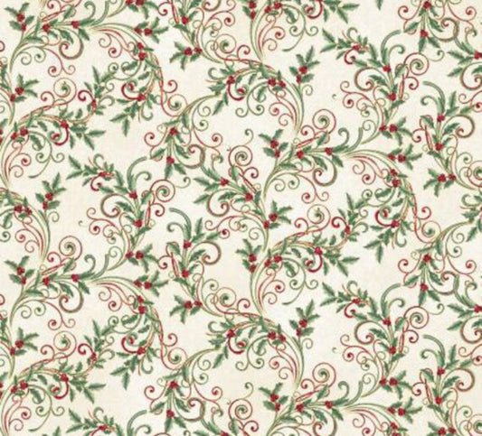 Bernartex Holiday Fabric Natural Leaf Scroll w/Metallic