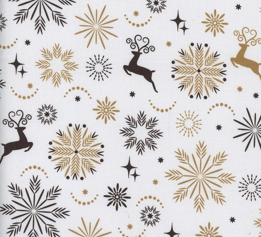 Black & Gold Snowflakes/Deer on White