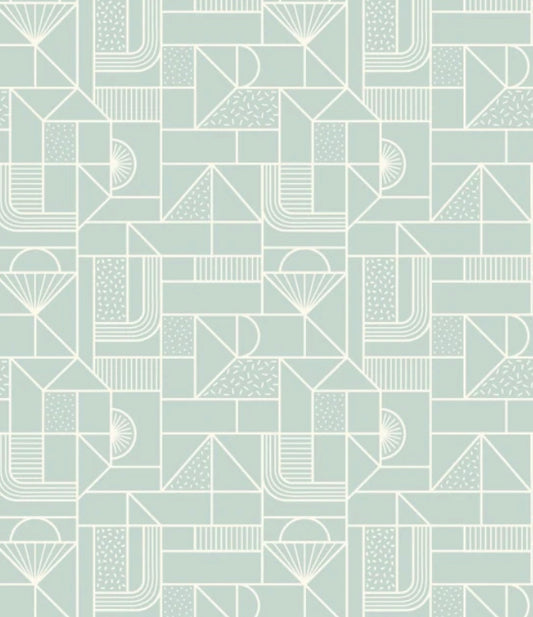 All Over Geo White on Duck Egg by Lewis and Irene