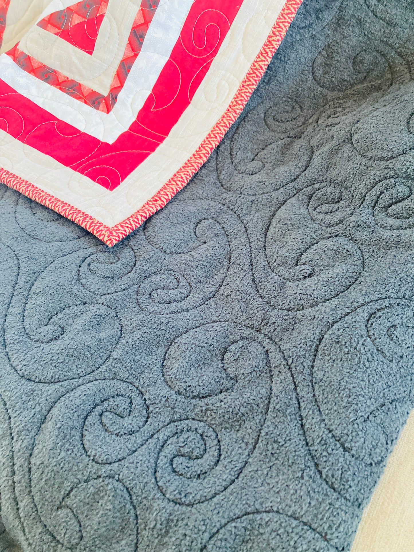 Red, Beige White Geometric Throw Quilt
