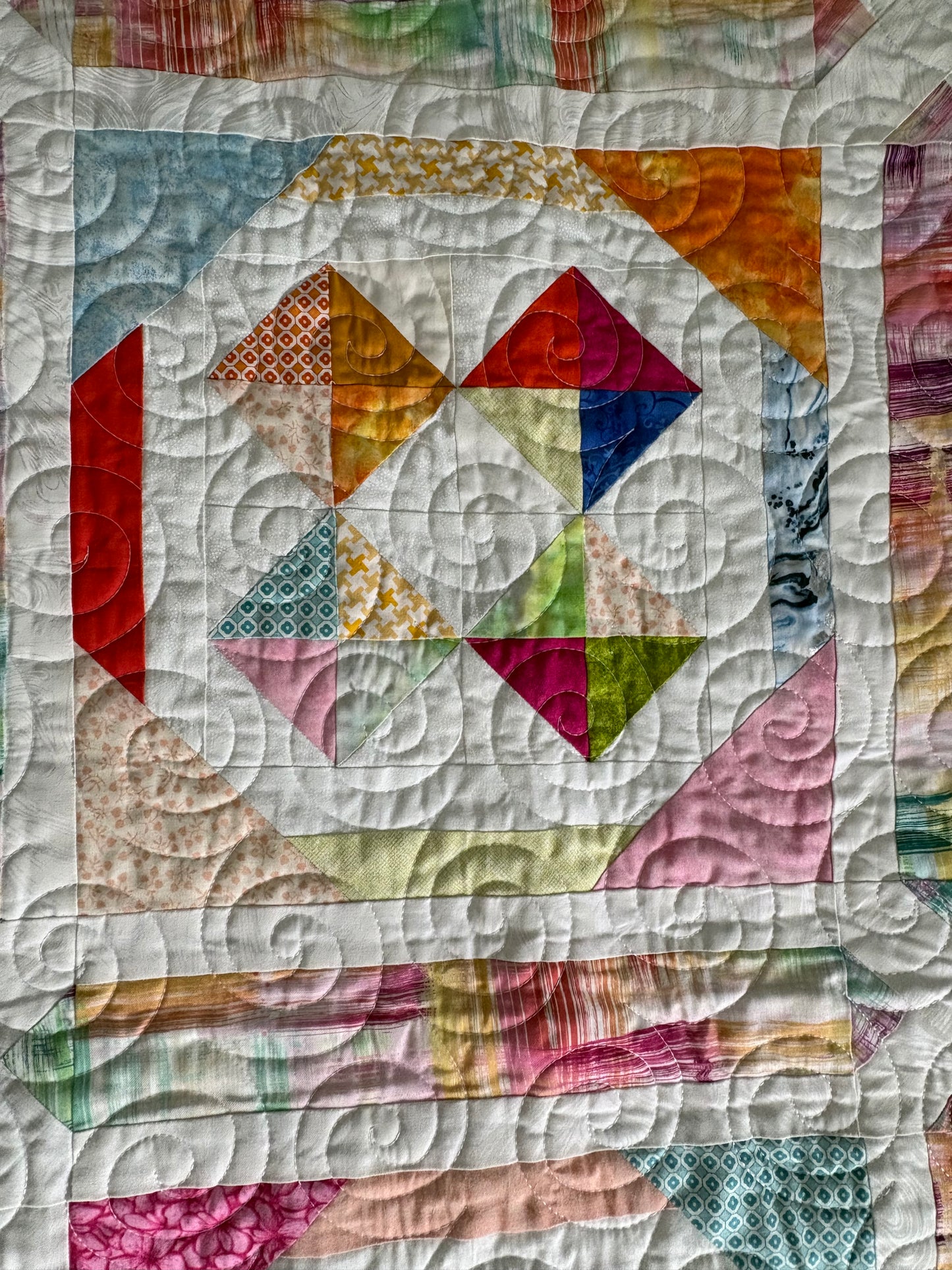 Pastel and Brights on White Twin Quilt