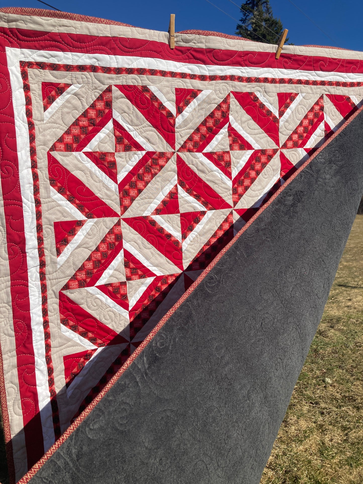Red, Beige White Geometric Throw Quilt