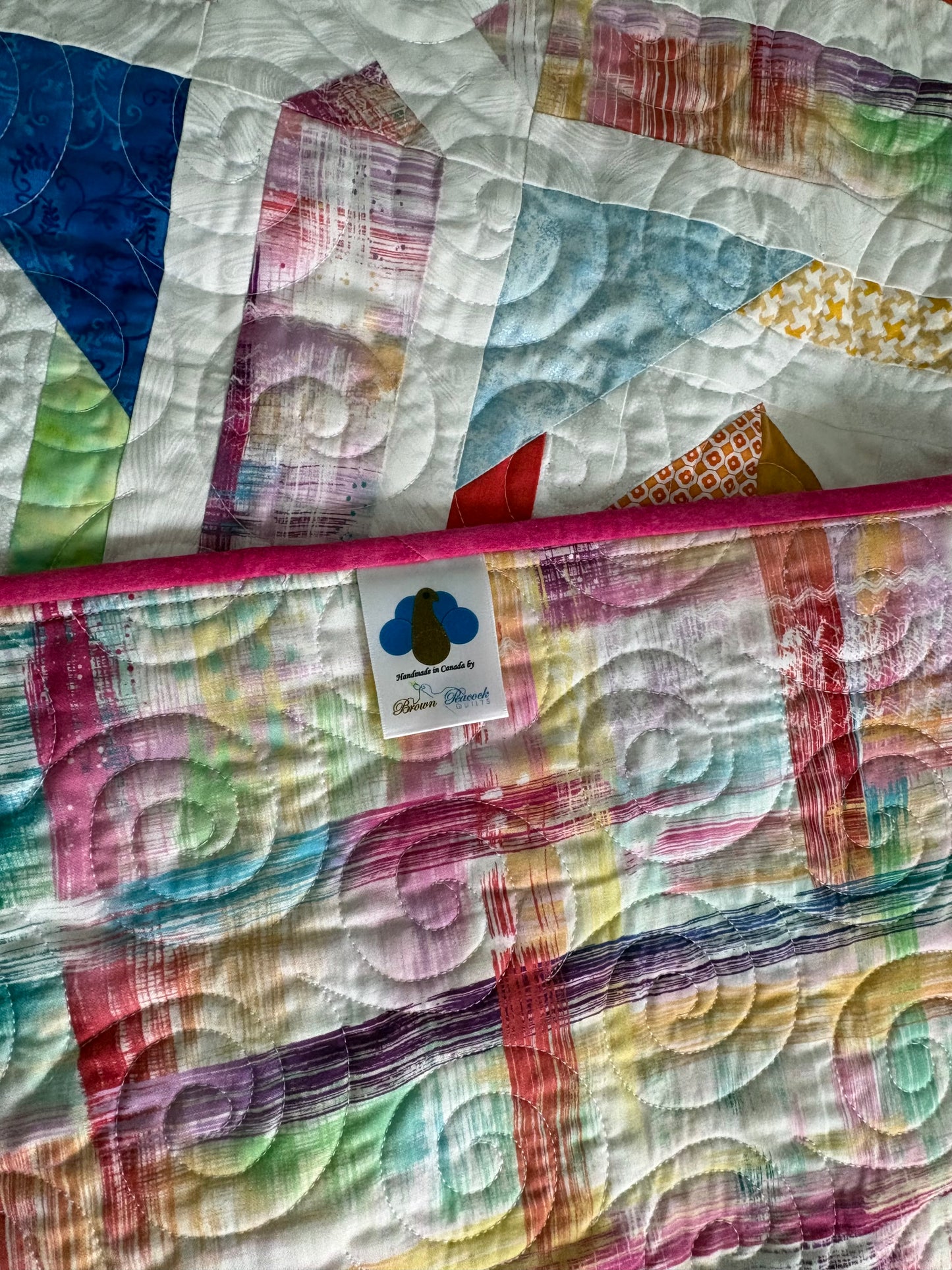 Pastel and Brights on White Twin Quilt