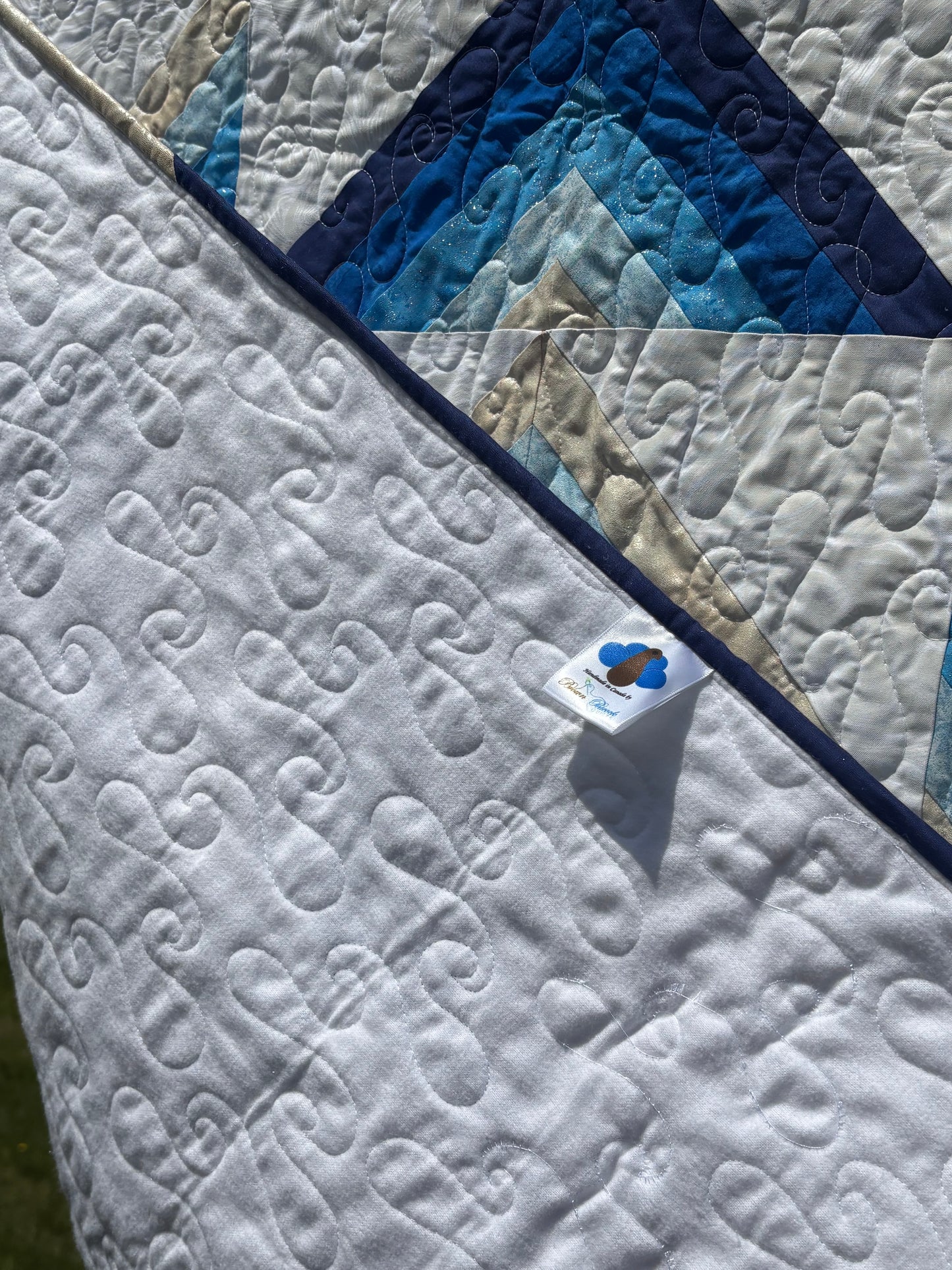 Blue and  White Geometric Throw Quilt