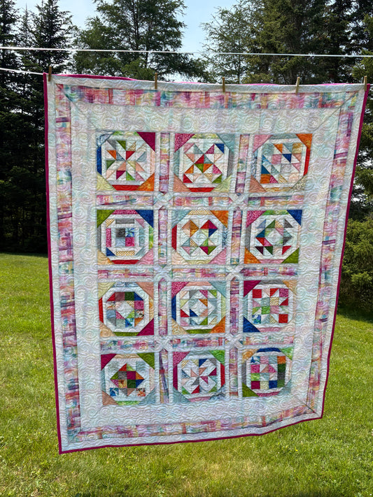 Pastel and Brights on White Twin Quilt