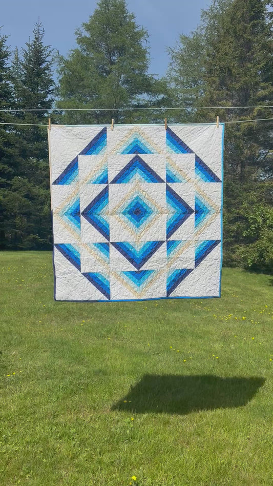 Blue and  White Geometric Throw Quilt