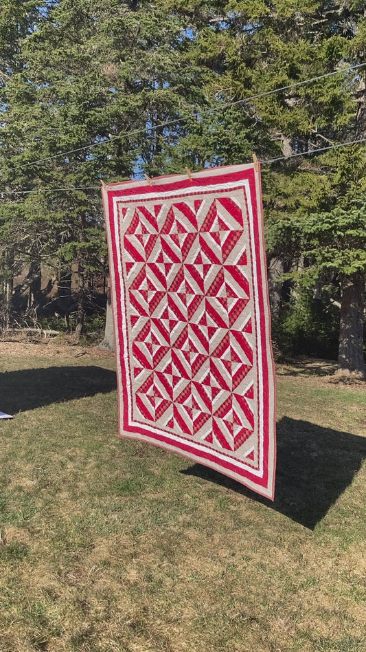 Red, Beige White Geometric Throw Quilt