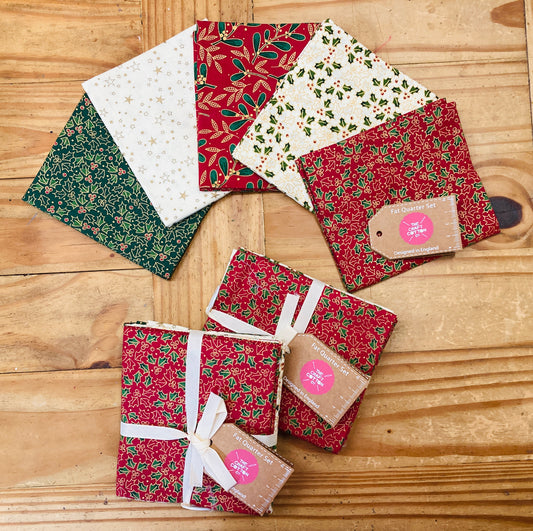 Traditional Holly Metallic Fat Quarter Bundle (5 pieces) by The Craft Cotton Co.